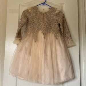 kids Elegant Gold and Cream Lace Dress